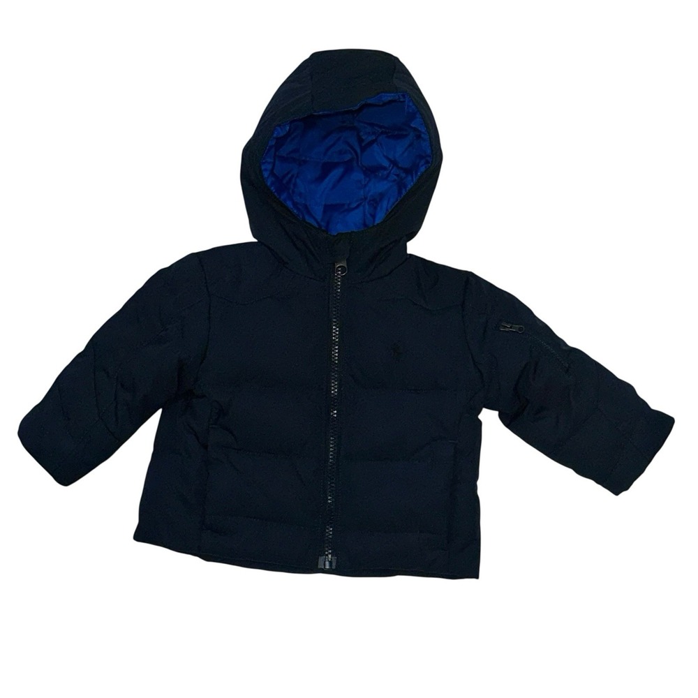 Polo Ralph Lauren Down Puffer Jacket Size 12 Months Navy Blue Hood